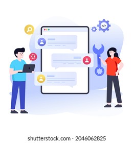 A web forum with repairing tools, flat illustration