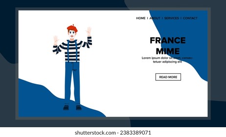 web france mime vector. flat french, artist man, art street web france mime web flat cartoon illustration