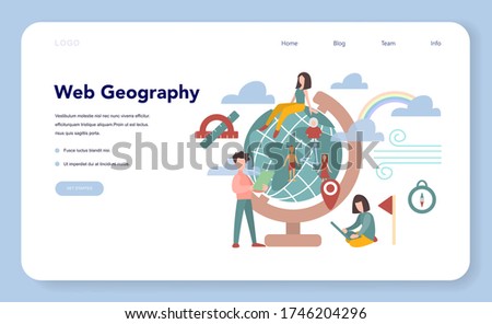 Web geography concept web banner or landing page. World GPS navigation and Internet geography. Geography online. Idea of education and knowledge. Isolated vector illustration in flat style
