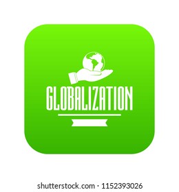 Web globalization icon green vector isolated on white background