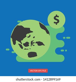 Web globe dollar modern flat business vector icon