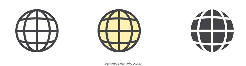 Web globe icon flat editable icon mark set.
