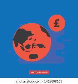 Web globe poundsterling modern flat business vector icon