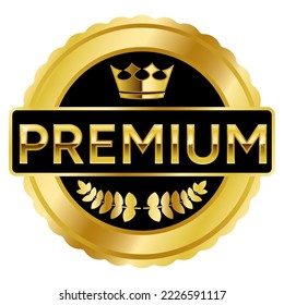 Web Gold and Black Premium stamp medal with Crown and Laurel Wreath vector illustration