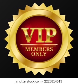 Web Gold and Red VIP Members Only stamp medal on dark grey background vector illustration