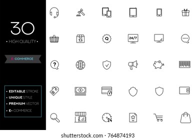 Web and Graphic design icons. Set of 30 E-commerce collection editable stroke.