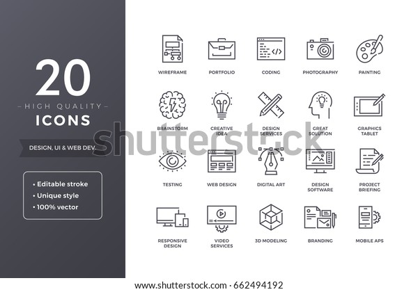 Web and graphic design icons. Vector\
creative and development icon set with editable\
stroke