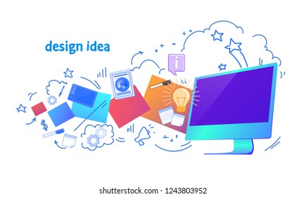 web graphic design idea online computer business innovation concept horizontal isolated sketch doodle