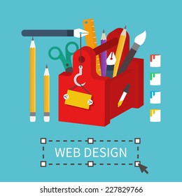 Web, graphic design tools, application development and page construction. Flat style vector illustration.