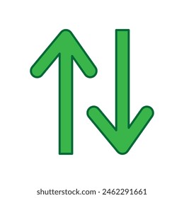 Web grüner Pfeil nach oben und unten Zeichen. Flaches Design. Nach oben und unten Pfeile Icon-Vektorgrafik, gefüllte flache Zeichen, solide Piktogramm auf Weiß. Austauschsymbol. Vektorillustration. EPS-Datei 55.