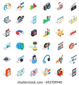 Web growth icons set. Isometric style of 36 web growth vector icons for web isolated on white background