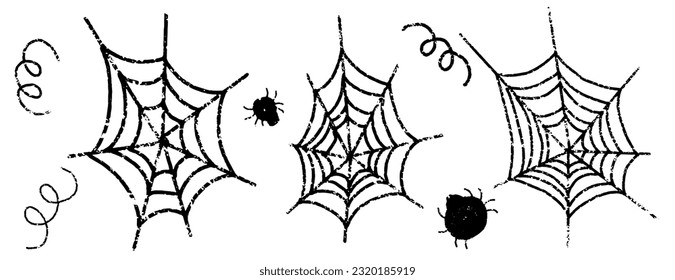Web. Halloween drawing. Texture doodle illustration. Black contour element for festive design. Vector set