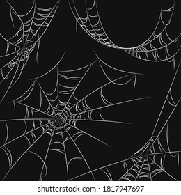 Web, halloween. Spider web on black background. Isolated vector.
