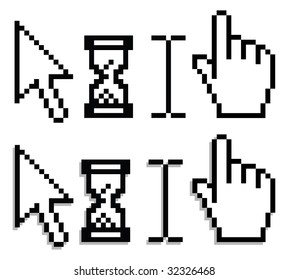 Web hand and arrow cursor with hour glass