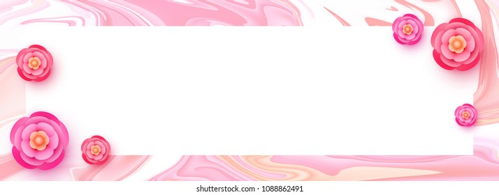 Web header or banner design, Beautiful pink paper flowers background and space for your message. 