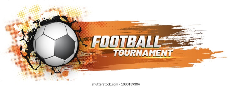 Web header or banner design for Football tournament with soccer ball on golden yellow background.  - Shutterstock ID 1080139304