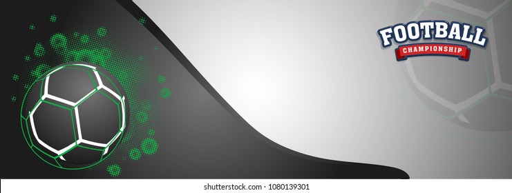 Web header or banner design with soccer ball on grey background.