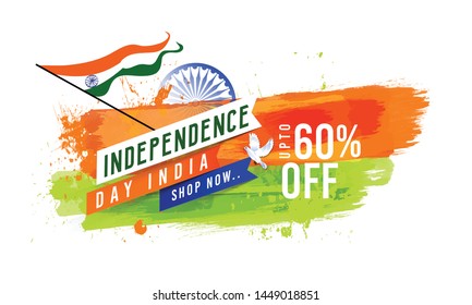 Web header or banner, poster design with sale 50% stylish text design, india Happy Independence Day 15th August 