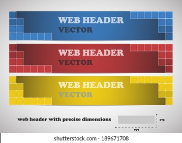 Web header with precise dimensions, set of vector banners