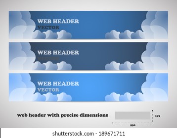 Web header with precise dimensions, set of vector banners