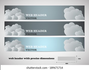 Web header with precise dimensions, set of vector banners