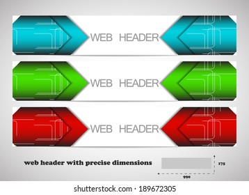 Web header with precise dimensions, set of vector banners