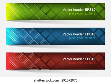 Web header, set of vector banner. Editable design with space for your content and website presentation. Three color variations.