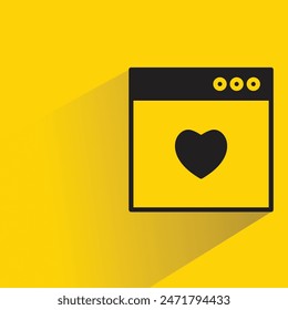 web and heart icon with shadow on yellow background