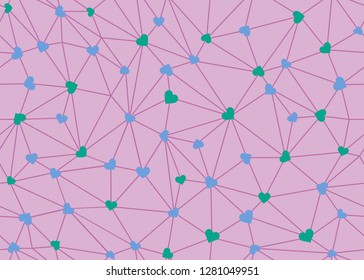Web of hearts seamless pattern design. Valentines day, wedding, cards, gifts, packaging. vector background