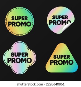 Web Holographic Super Promo Stamp Stiker vector illustration set