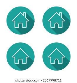 Web home, homepage outline icon set with long shadow. House page sign symbol