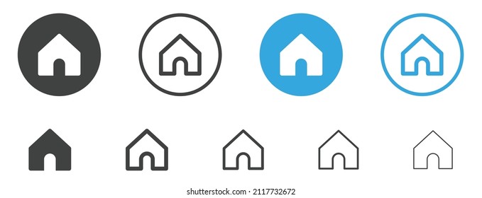 Web home icon for apps and websites, House icon, Home sign in circle or Main page icon in filled, thin line, outline and stroke style for apps and website	
