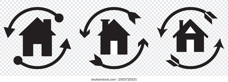 Web-Home-Symbol für Apps und Websites, House-Symbol, Home-Zeichen im Kreis oder Hauptseite-Symbol. EPS 10.