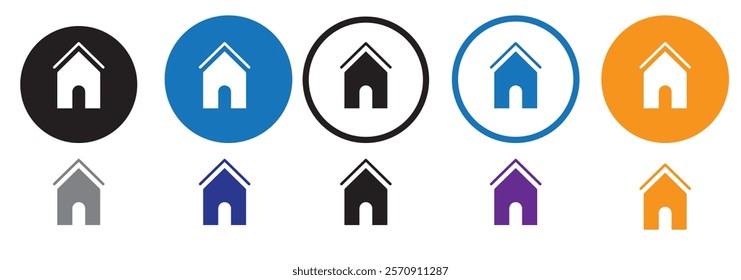 Web home icon for apps and websites, House icon, Home sign in circle or Main page icon in filled, thin line, outline and stroke style for apps and website