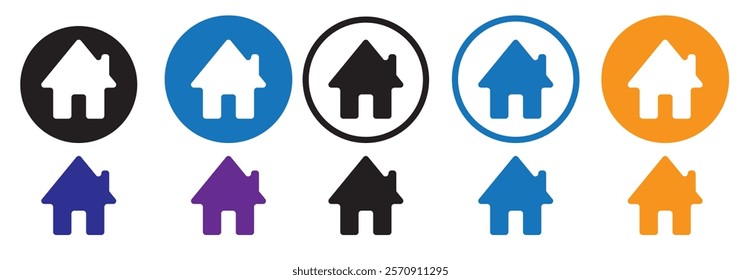 Web home icon for apps and websites, House icon, Home sign in circle or Main page icon in filled, thin line, outline and stroke style for apps and website