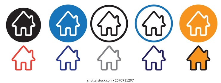 Web home icon for apps and websites, House icon, Home sign in circle or Main page icon in filled, thin line, outline and stroke style for apps and website