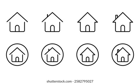 Web home icon for apps and websites. Simple house symbol. Main page pictogram thin line, outline and stroke style. 