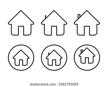 Web home icon for apps and websites. Simple house symbol. Main page pictogram thin line, outline and stroke style. 