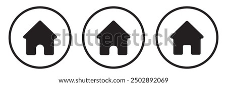 Web home icon for apps and websites, House icon, Home sign in circle or Main page icon in filled, thin line, outline and stroke style for apps and website.