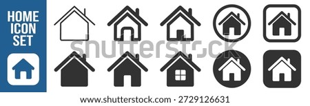 Web home icon for apps and websites, house icon set, main page navigation button in filled and outline styles, modern UI symbol on transparent background
