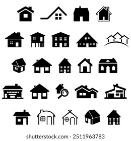 Conjunto de iconos de Web para Sitios web y App. Símbolo de casa simple. Cartel inmobiliario plano. Ilustración vectorial de ícono de la casa.