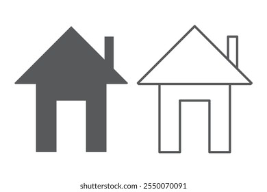 Web home icon set for websites and apps. Simple house symbol. Flat real estate sign. Main page pictogram in filled, thin line, outline and stroke style. Isolated illustration.