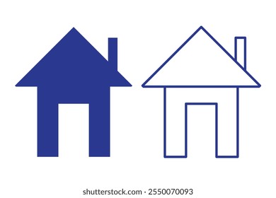 Web home icon set for websites and apps. Simple house symbol. Flat real estate sign. Main page pictogram in filled, thin line, outline and stroke style. Isolated illustration.