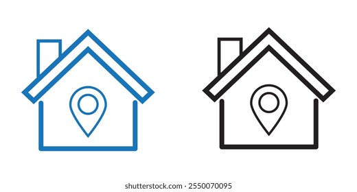 Web home icon set for websites and apps. Simple house symbol. Flat real estate sign. Main page pictogram in filled, thin line, outline and stroke style. Isolated illustration.