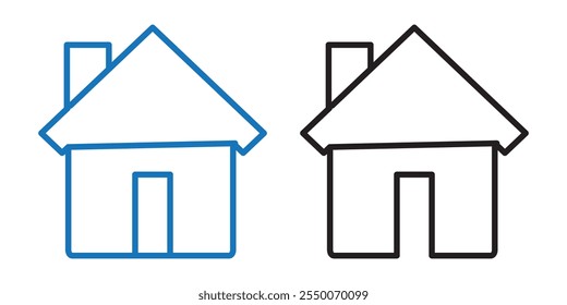 Web home icon set for websites and apps. Simple house symbol. Flat real estate sign. Main page pictogram in filled, thin line, outline and stroke style. Isolated illustration.