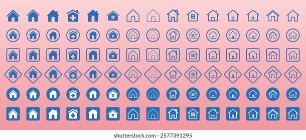 Web home icons for apps and websites, House icon, Home sign in circle or Main page icon in filled, thin line, outline and stroke style for apps and website. House symbol. House set icon.