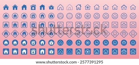 Web home icons for apps and websites, House icon, Home sign in circle or Main page icon in filled, thin line, outline and stroke style for apps and website. House symbol. House set icon.