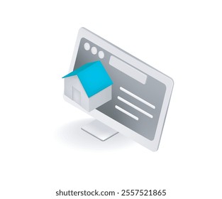 Web home page on computer of isometric style