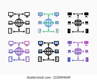 Web host server icon set with line, outline, flat, filled, glyph, color, gradient. Editable stroke and pixel perfect. Can be used for digital product, presentation, print design and more.