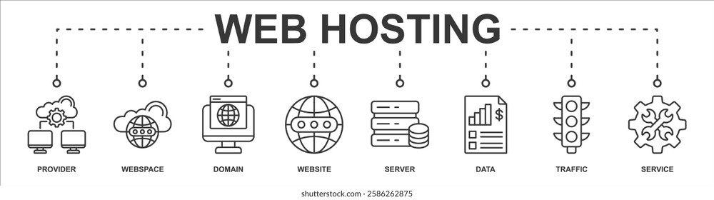 Web Hosting banner web icon sheet vector illustration concept with icon of provider, webspace, domain, website, server, data, traffic, service